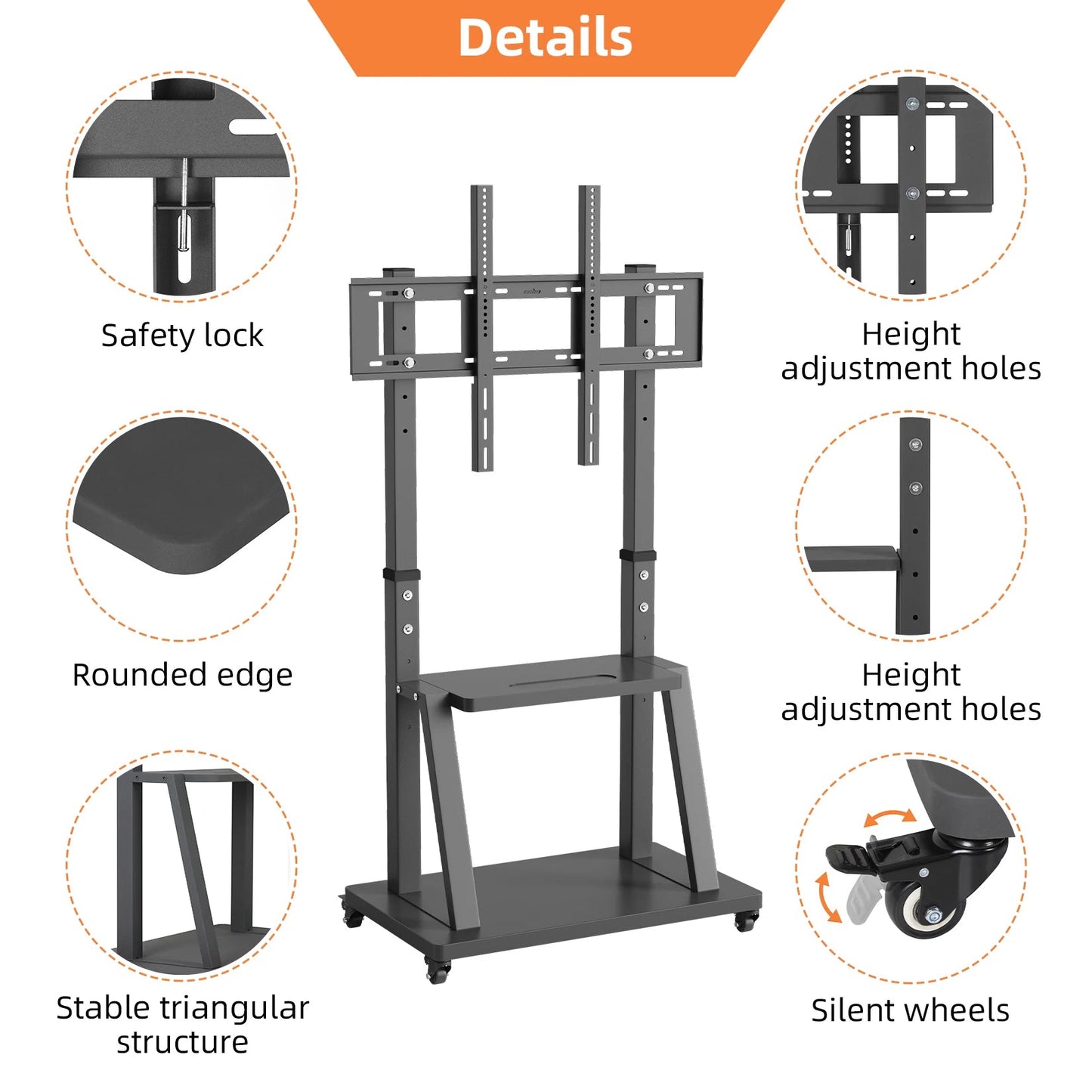 Adjustable Heavy Duty Mobile TV Cart Stand V178-62251