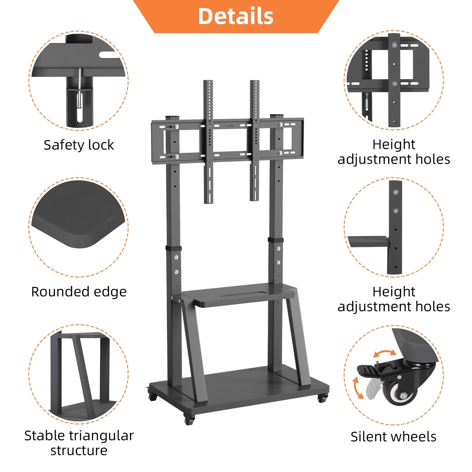 Adjustable Heavy Duty Mobile TV Cart Stand V178-62251