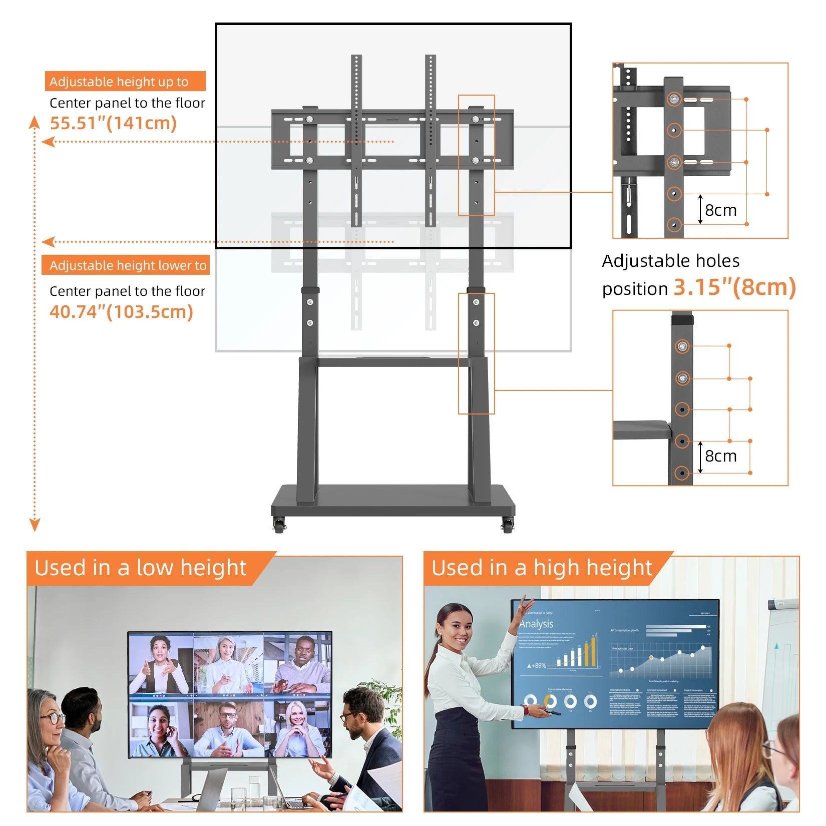 Adjustable Heavy Duty Mobile TV Cart Stand V178-62251