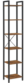 Small 6-Tier Industrial Bookshelf, Rustic Brown, Black V178-62384