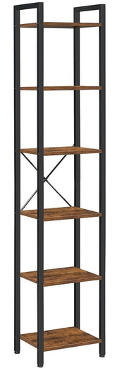 Small 6-Tier Industrial Bookshelf, Rustic Brown, Black V178-62384
