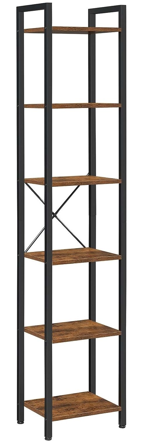 Small 6-Tier Industrial Bookshelf, Rustic Brown, Black V178-62384