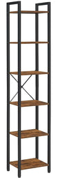 Small 6-Tier Industrial Bookshelf, Rustic Brown, Black V178-62384