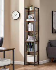 Small 6-Tier Industrial Bookshelf, Rustic Brown, Black V178-62384