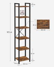Small 6-Tier Industrial Bookshelf, Rustic Brown, Black V178-62384