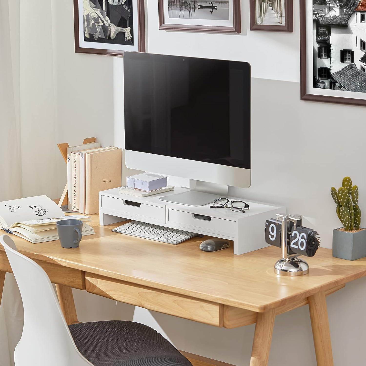 White Monitor Stand with Drawers V178-63284
