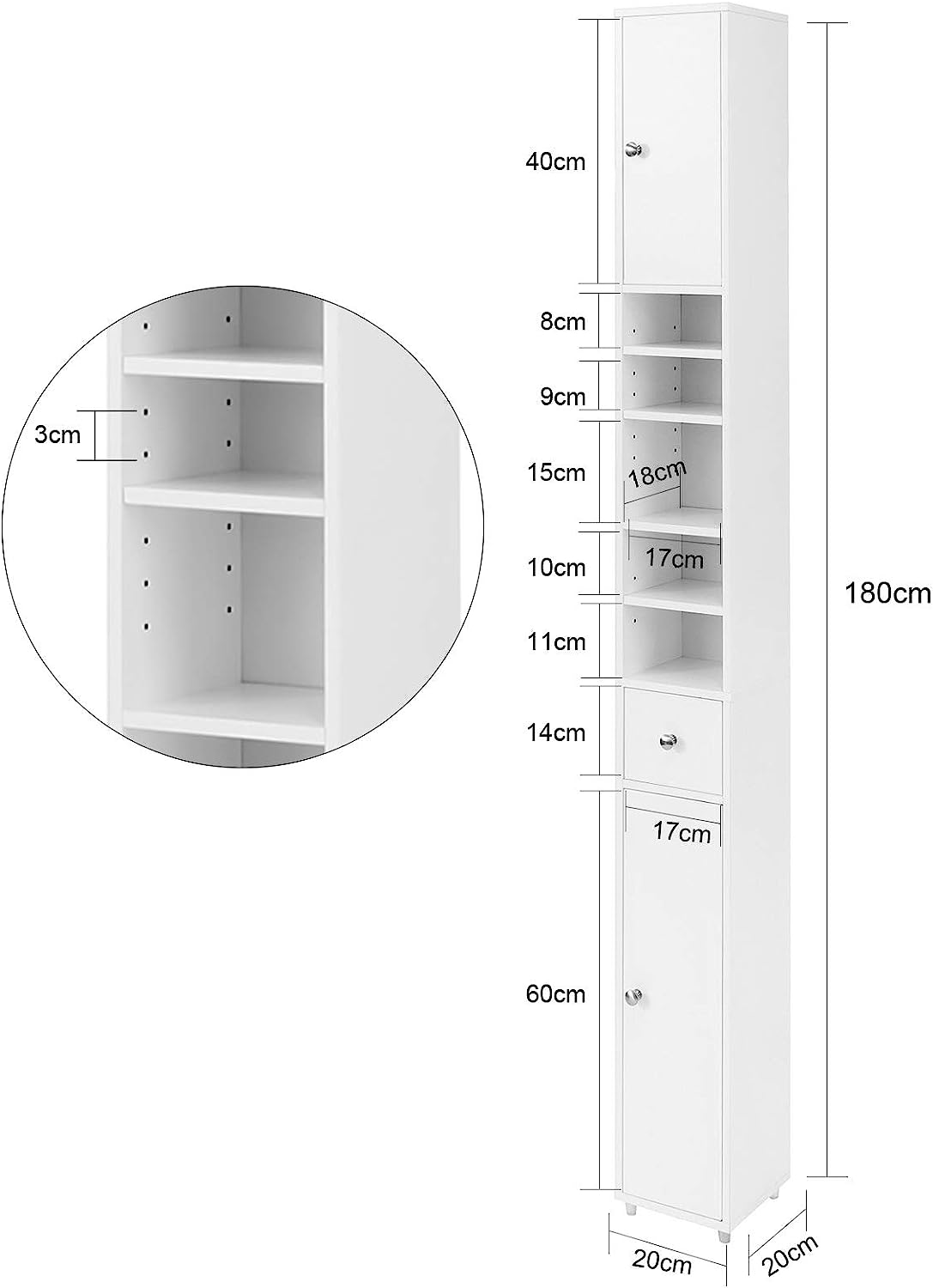 White Tall Bathroom Cabinet High Storage V178-63384