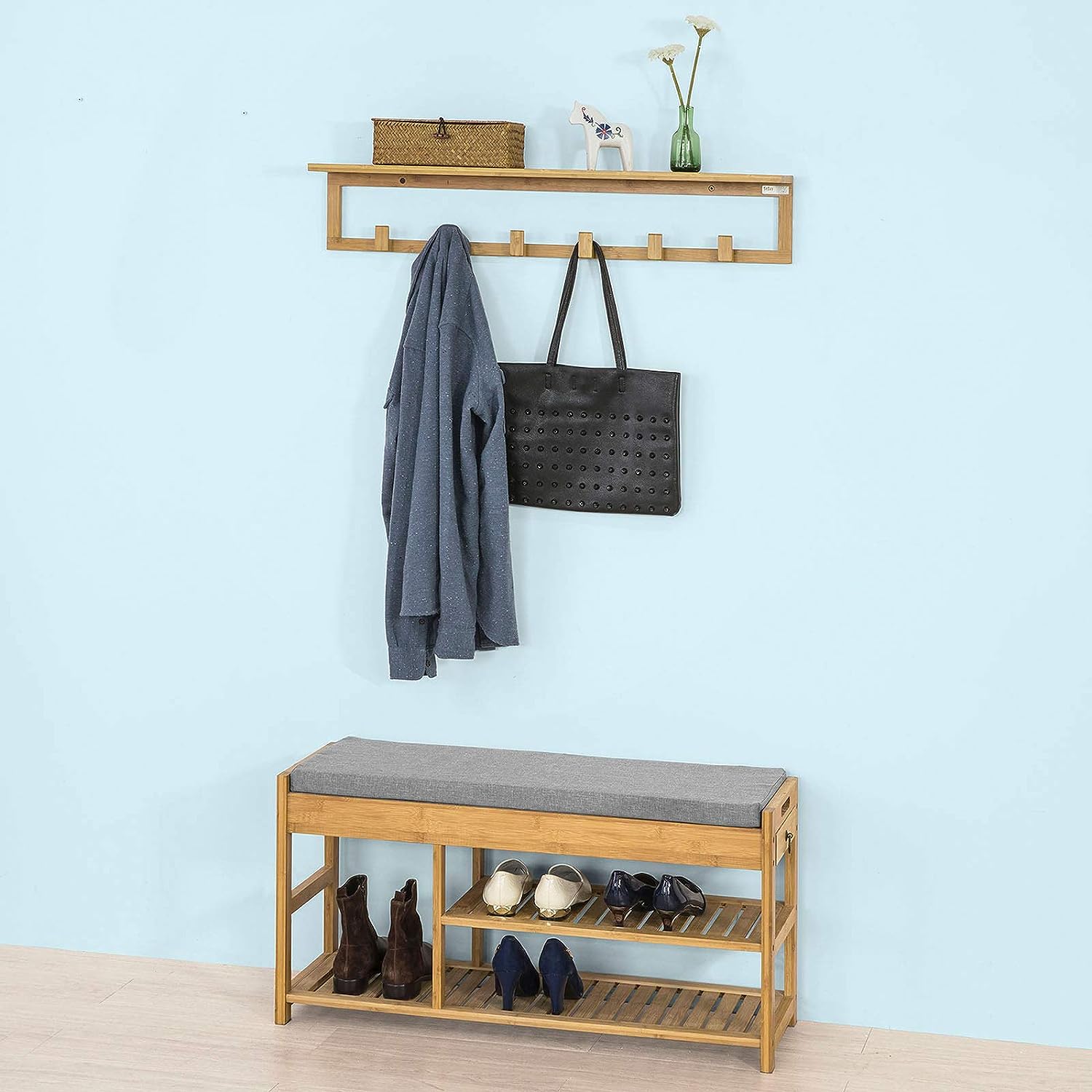 Bamboo Shoe Bench Drawers Lift Top V178-64384