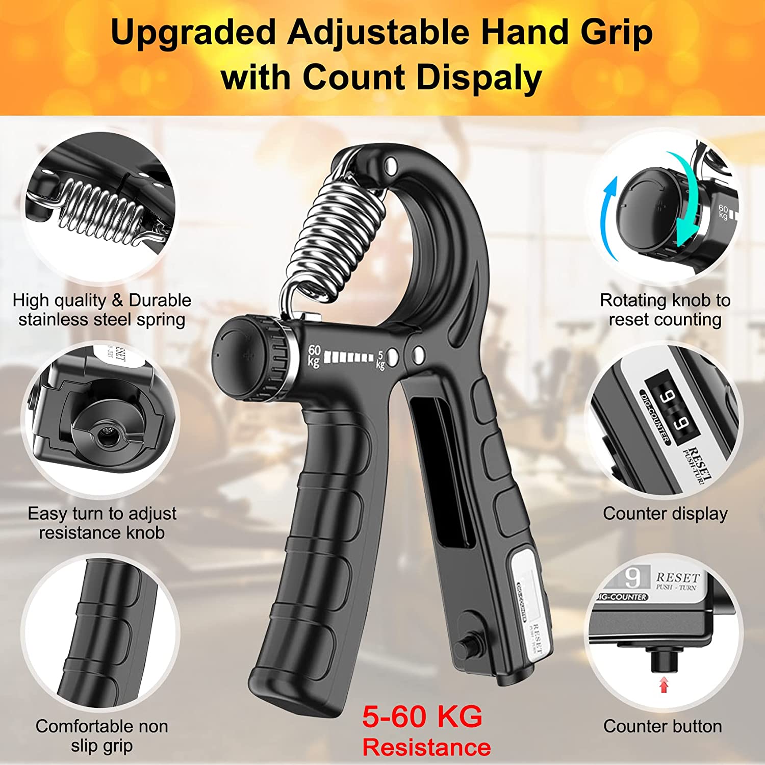 2 Pack Adjustable Hand Grip Strengthener for Hand Grip Strength and Wrist Rehabilitation (Resistance 5-60 kg) V178-65579