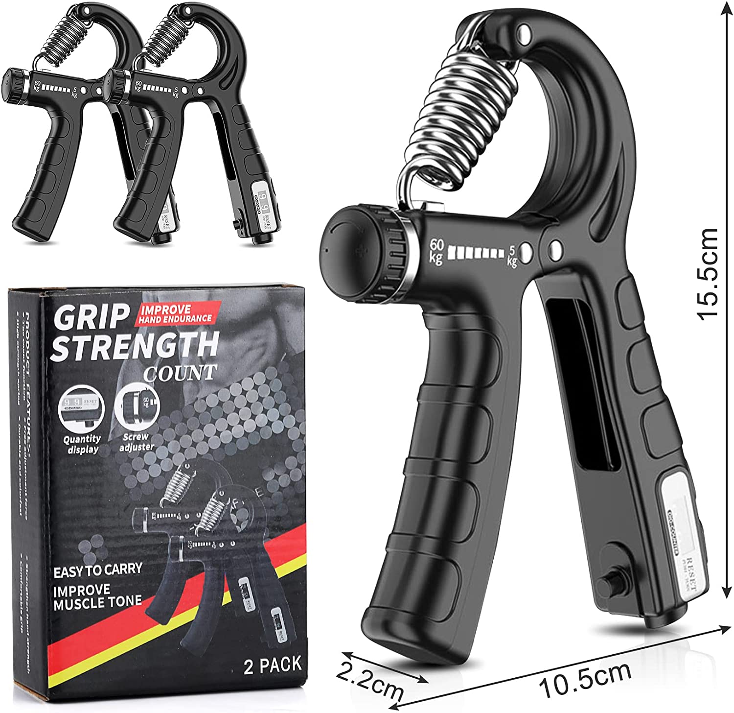 2 Pack Adjustable Hand Grip Strengthener for Hand Grip Strength and Wrist Rehabilitation (Resistance 5-60 kg) V178-65579