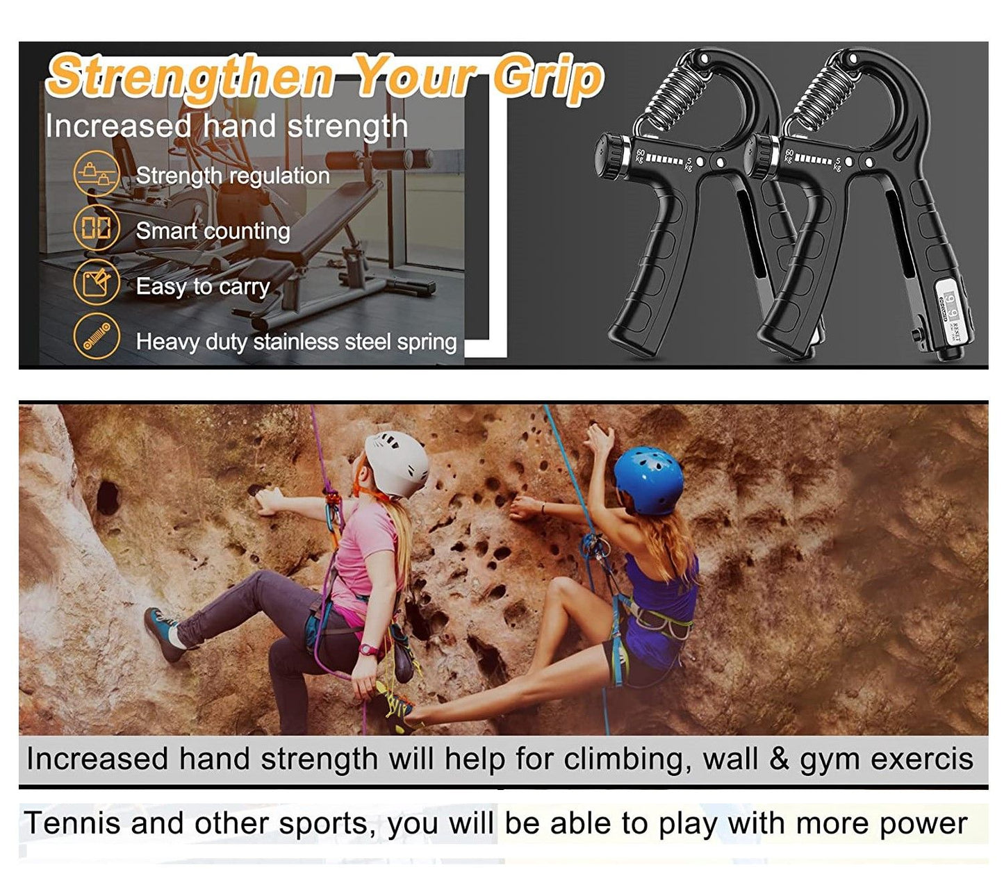 2 Pack Adjustable Hand Grip Strengthener for Hand Grip Strength and Wrist Rehabilitation (Resistance 5-60 kg) V178-65579