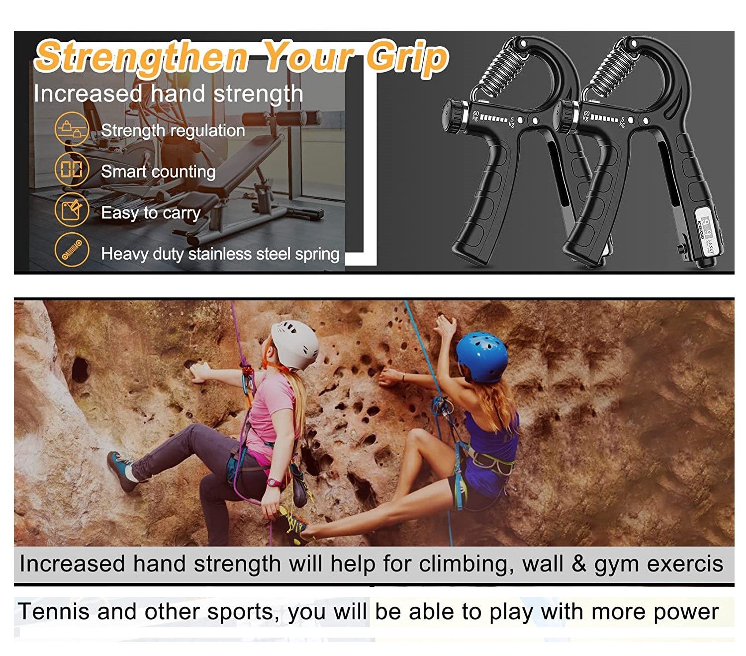 2 Pack Adjustable Hand Grip Strengthener for Hand Grip Strength and Wrist Rehabilitation (Resistance 5-60 kg) V178-65579