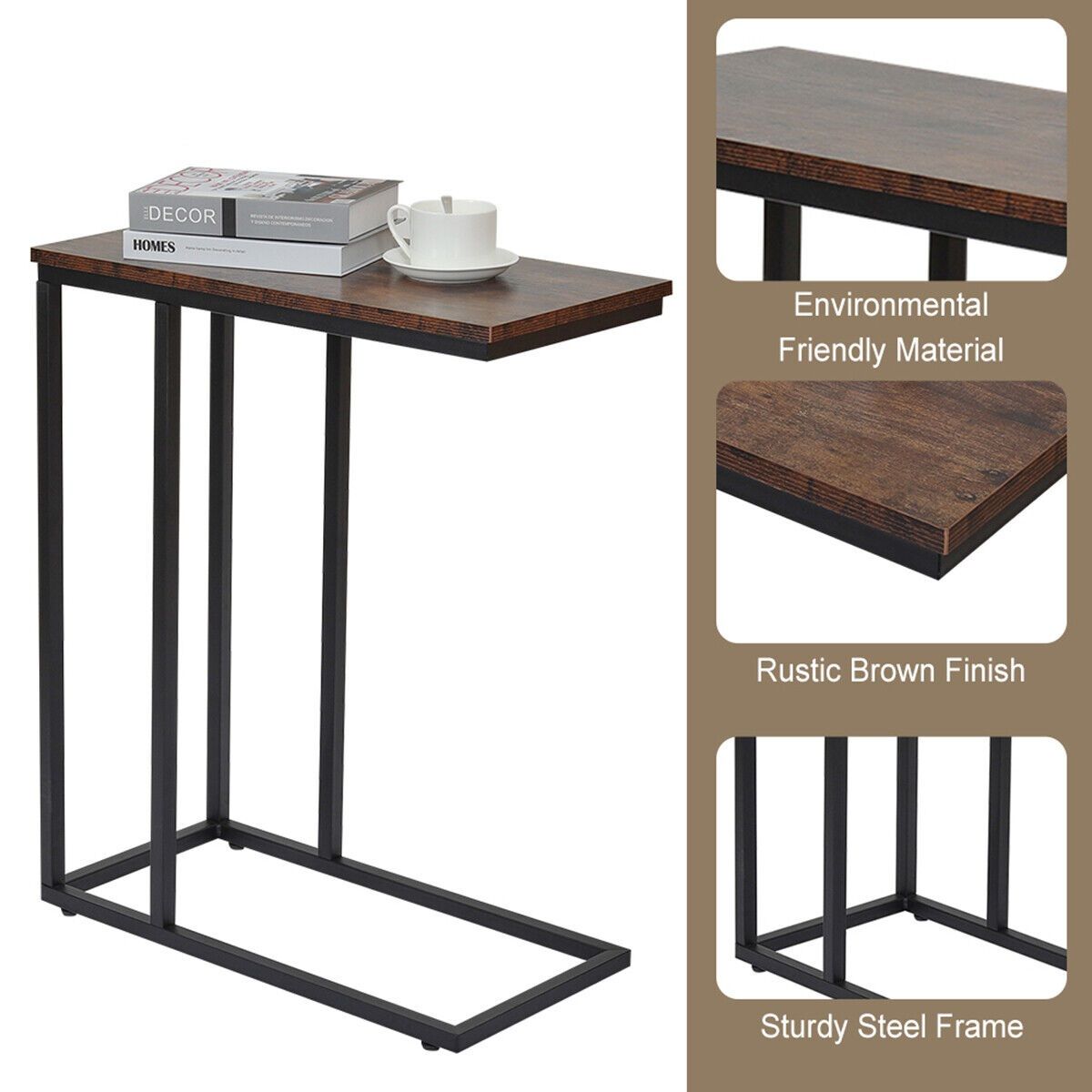 C-Shaped Sofa Side End Table Metal Frame Laptop Tray - All Family V178-66703