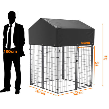 Small Outdoor Dog Kennel Pet Cage with Roof Cover 125x120x165cm V178-66733