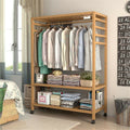 3-Tier Wooden Clothes Rack Rolling Garment Stand w/ Hooks V178-66736