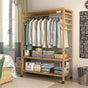 3-Tier Wooden Clothes Rack Rolling Garment Stand w/ Hooks V178-66736
