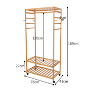 3-Tier Wooden Clothes Rack Rolling Garment Stand w/ Hooks V178-66736