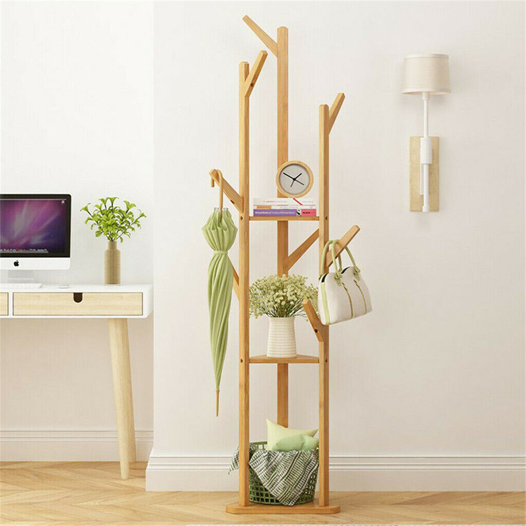Bamboo Coat Rack Stand with Umbrella Holder - Hanging Storage V178-66737