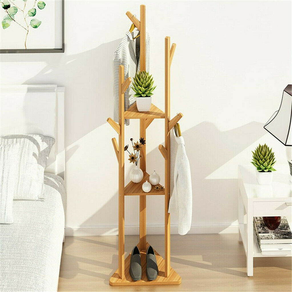 Bamboo Coat Rack Stand with Umbrella Holder - Hanging Storage V178-66737