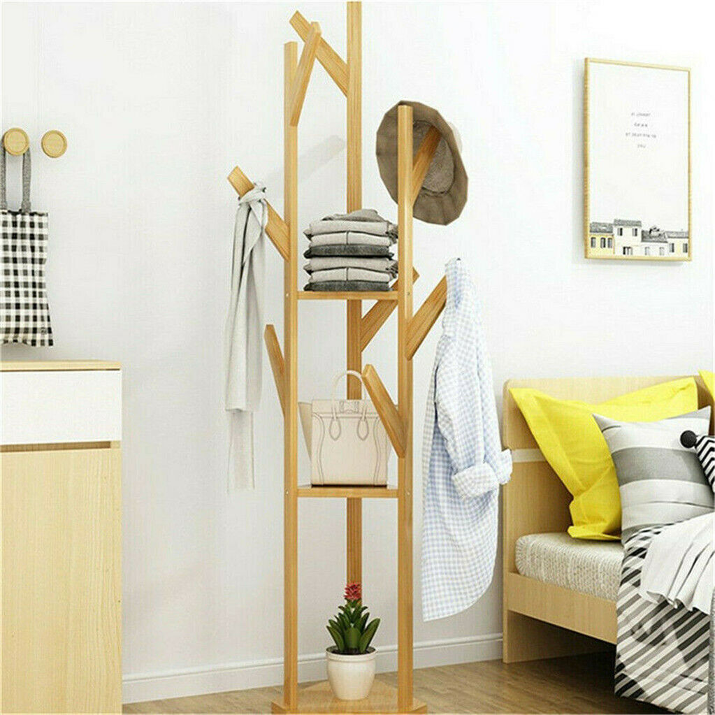 Bamboo Coat Rack Stand with Umbrella Holder - Hanging Storage V178-66737