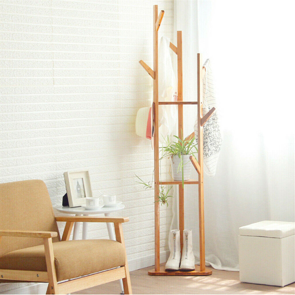 Bamboo Coat Rack Stand with Umbrella Holder - Hanging Storage V178-66737