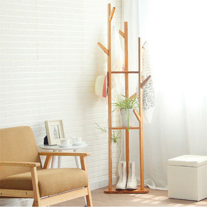 Bamboo Coat Rack Stand with Umbrella Holder - Hanging Storage V178-66737