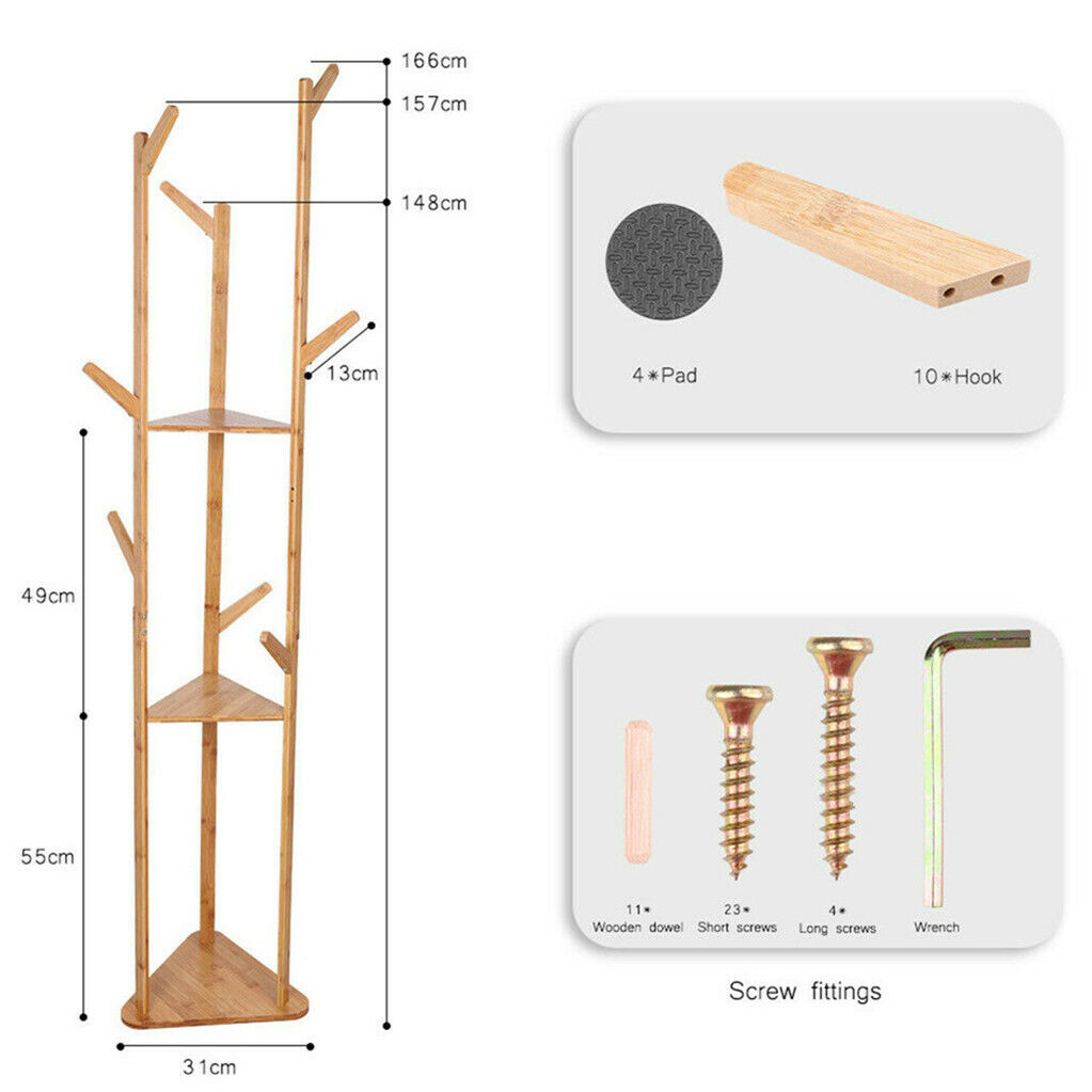 Bamboo Coat Rack Stand with Umbrella Holder - Hanging Storage V178-66737