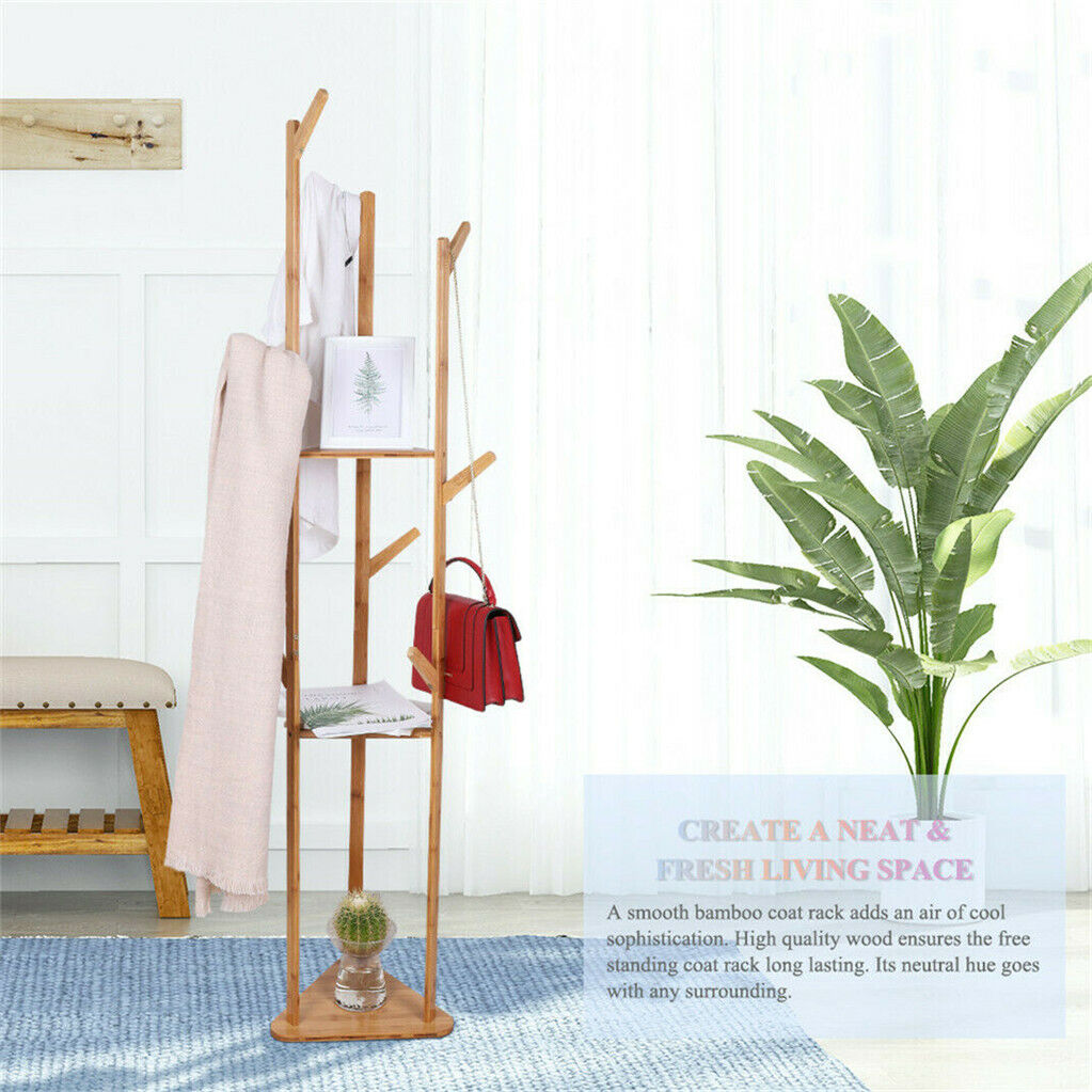 Bamboo Coat Rack Stand with Umbrella Holder - Hanging Storage V178-66737