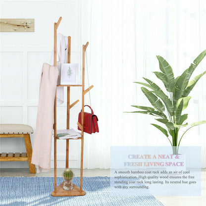 Bamboo Coat Rack Stand with Umbrella Holder - Hanging Storage V178-66737