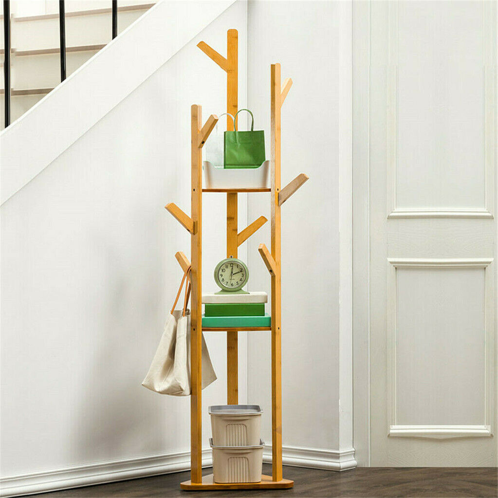 Bamboo Coat Rack Stand with Umbrella Holder - Hanging Storage V178-66737