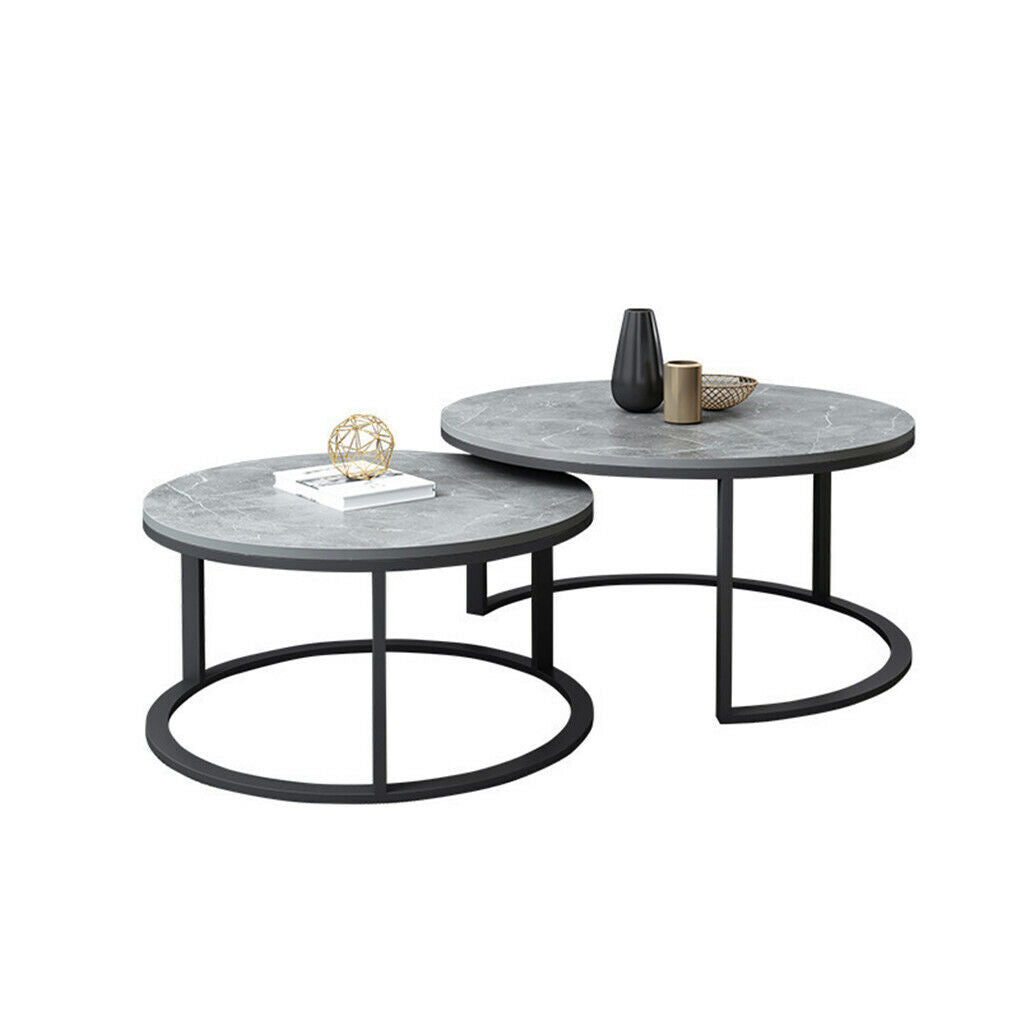 Set of 2 Grey Marble Nesting Coffee Tables 60/80cm V178-66738