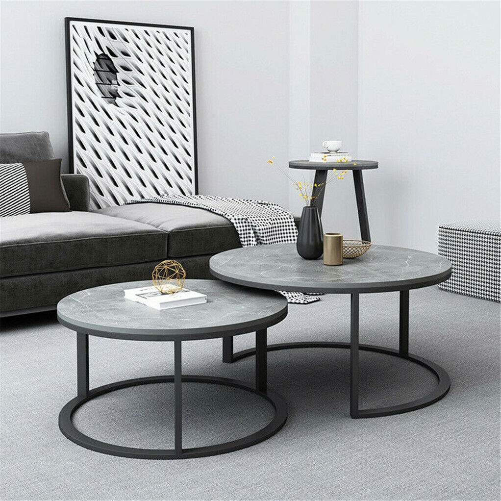 Set of 2 Grey Marble Nesting Coffee Tables 60/80cm V178-66738