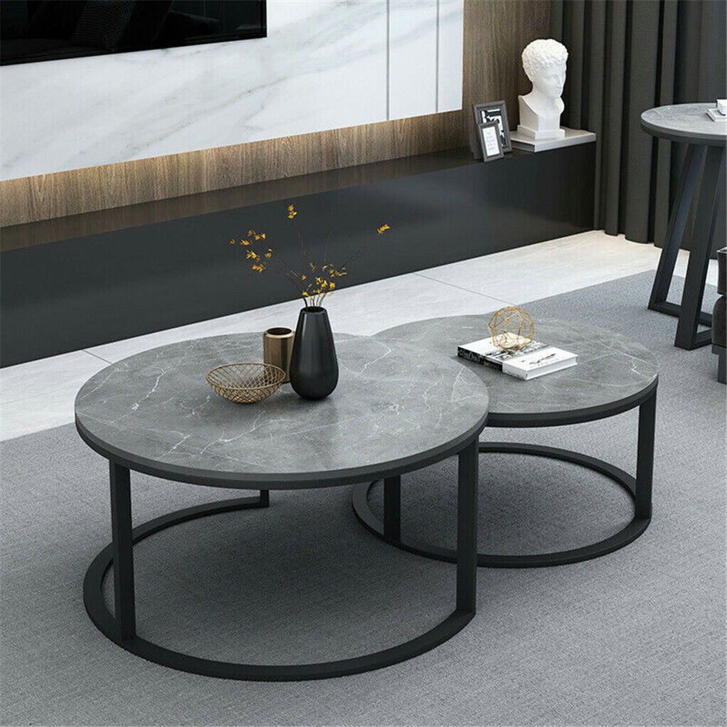 Set of 2 Grey Marble Nesting Coffee Tables 60/80cm V178-66738