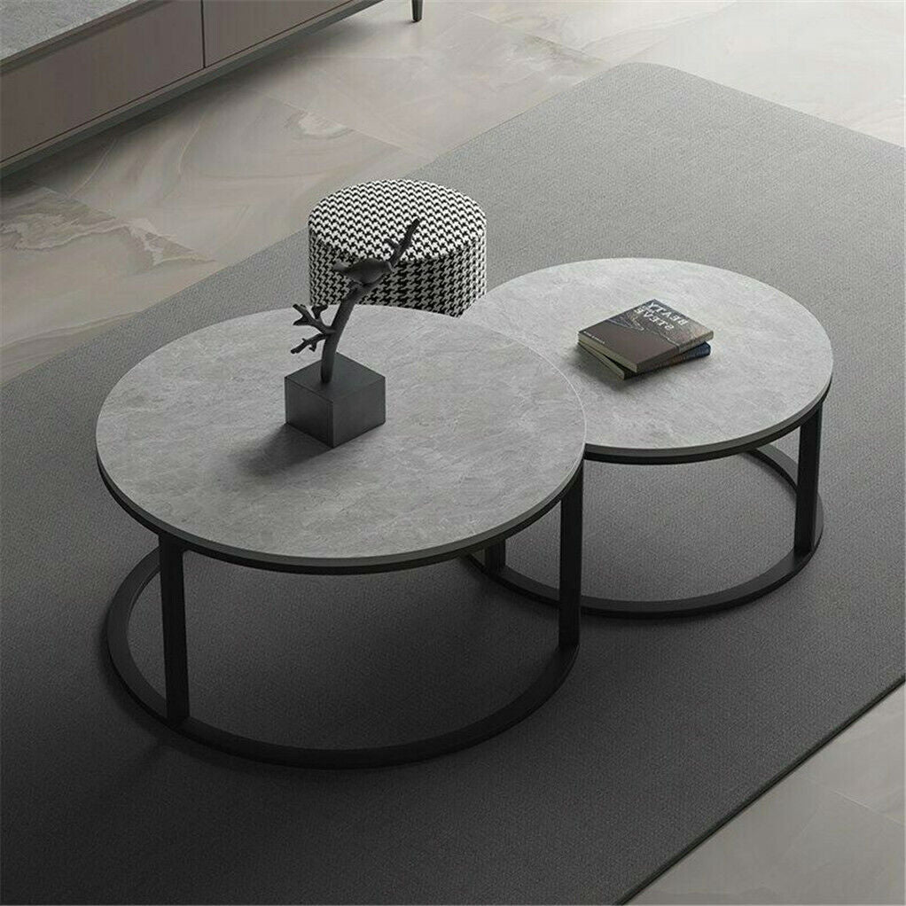 Set of 2 Grey Marble Nesting Coffee Tables 60/80cm V178-66738