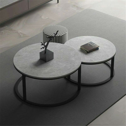 Set of 2 Grey Marble Nesting Coffee Tables 60/80cm V178-66738