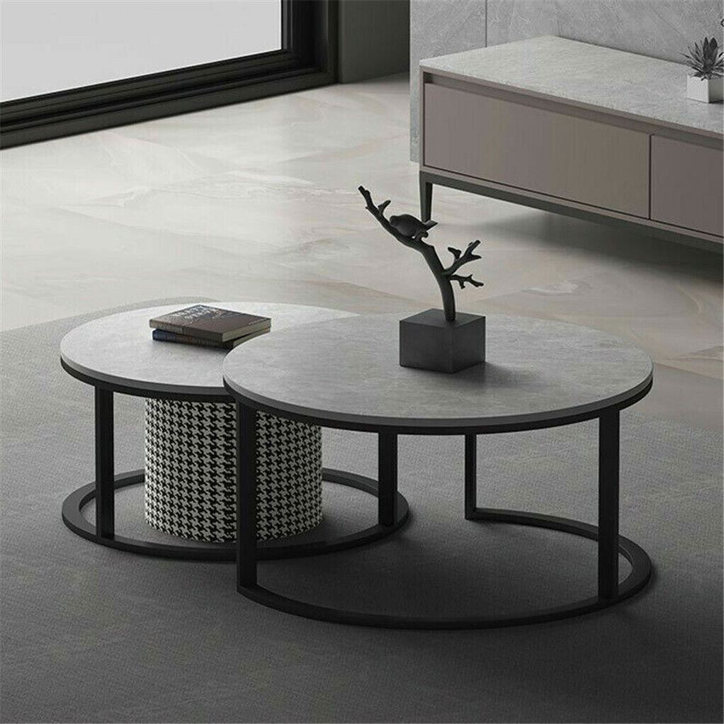 Set of 2 Grey Marble Nesting Coffee Tables 60/80cm V178-66738