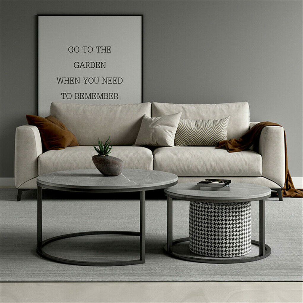 Set of 2 Grey Marble Nesting Coffee Tables 60/80cm V178-66738