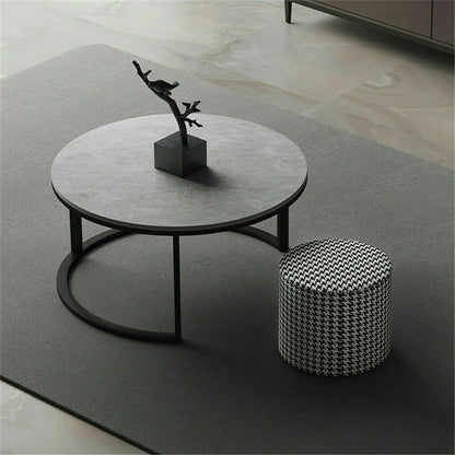 Set of 2 Grey Marble Nesting Coffee Tables 60/80cm V178-66738