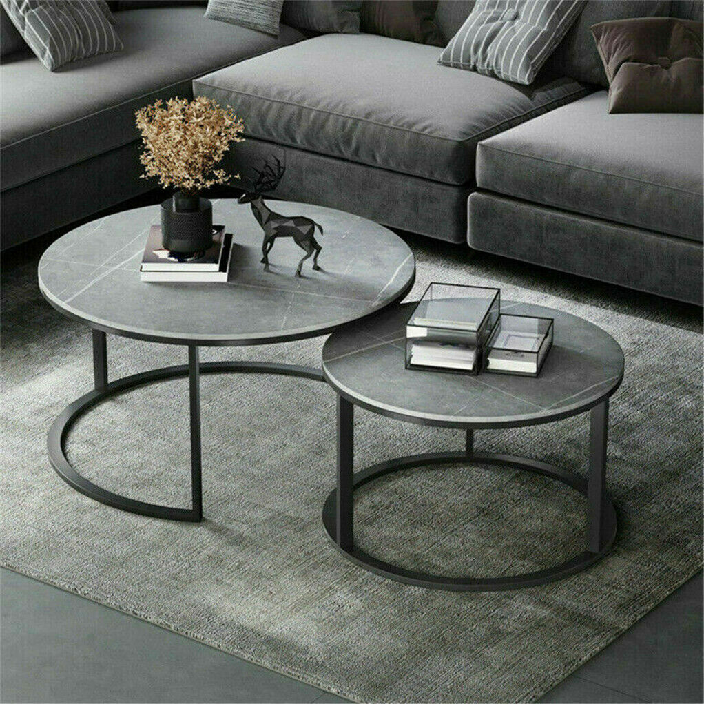 Set of 2 Grey Marble Nesting Coffee Tables 60/80cm V178-66738