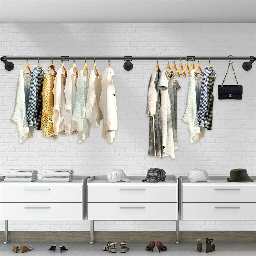 Industrial Iron Pipe Clothes Rail Vintage Wall Shelf V178-66745