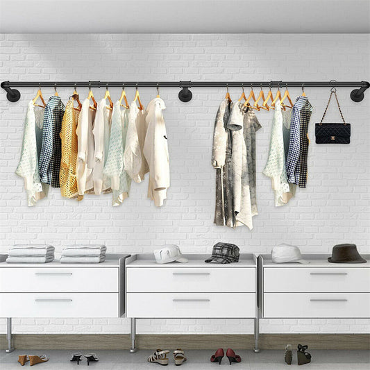 Industrial Iron Pipe Clothes Rail Vintage Wall Shelf V178-66745
