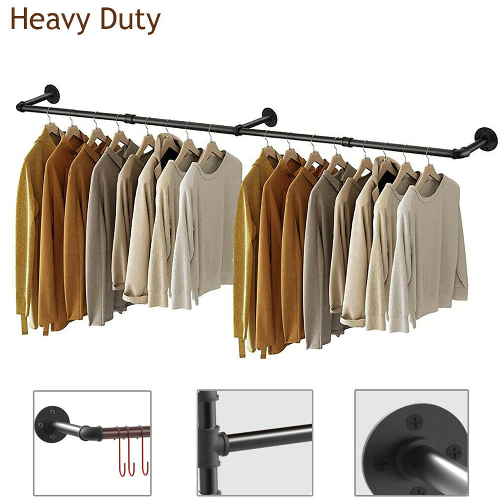 Industrial Iron Pipe Clothes Rail Vintage Wall Shelf V178-66745