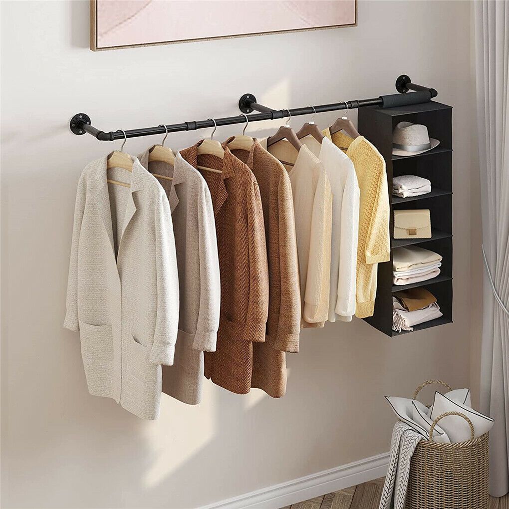 Industrial Iron Pipe Clothes Rail Vintage Wall Shelf V178-66745