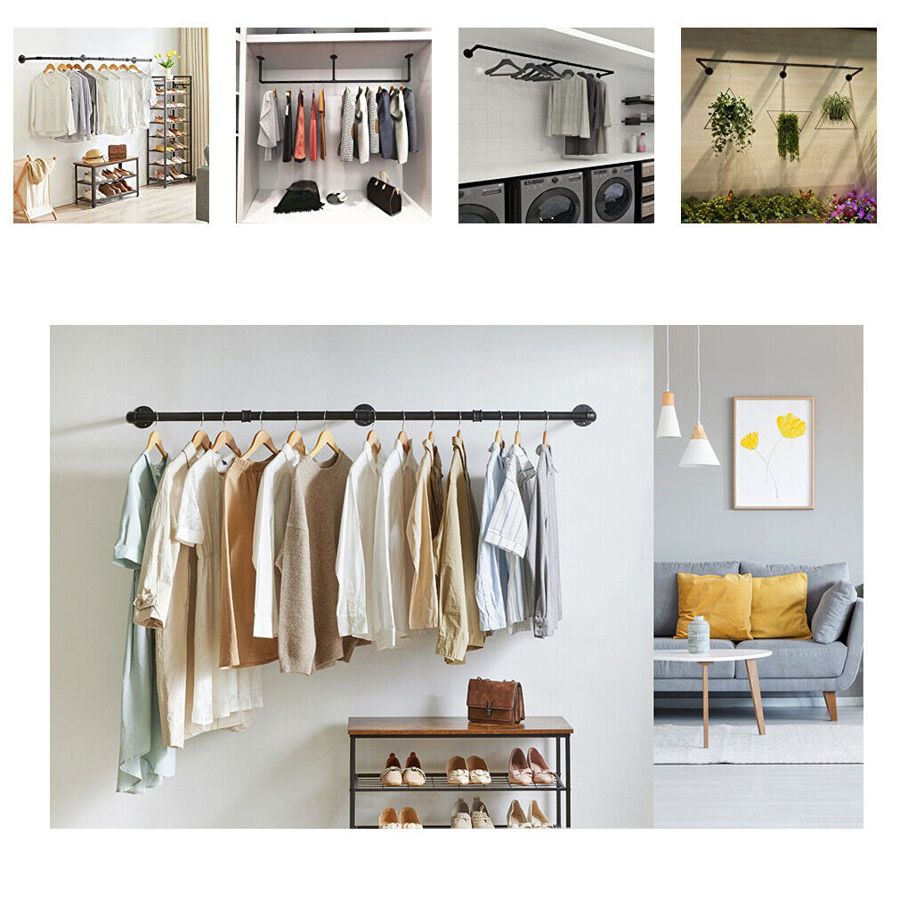 Industrial Iron Pipe Clothes Rail Vintage Wall Shelf V178-66745