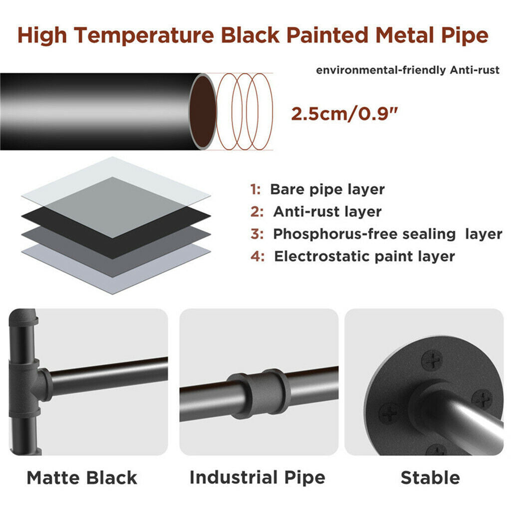 Industrial Iron Pipe Clothes Rail Vintage Wall Shelf V178-66745