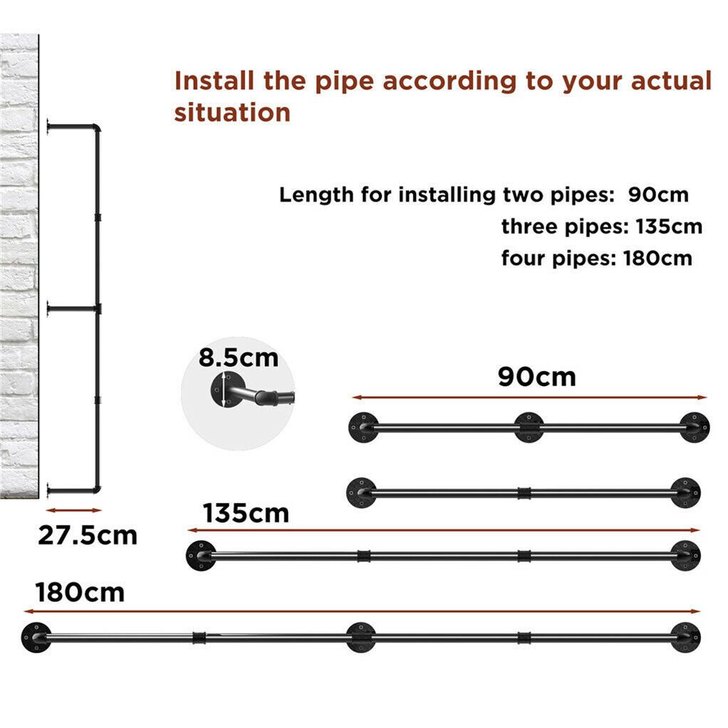 Industrial Iron Pipe Clothes Rail Vintage Wall Shelf V178-66745