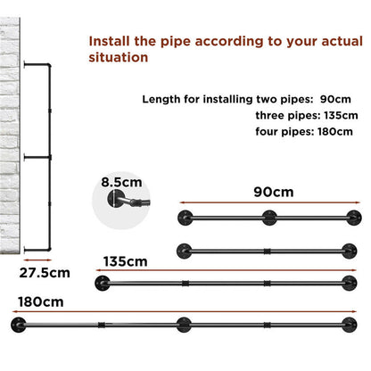 Industrial Iron Pipe Clothes Rail Vintage Wall Shelf V178-66745