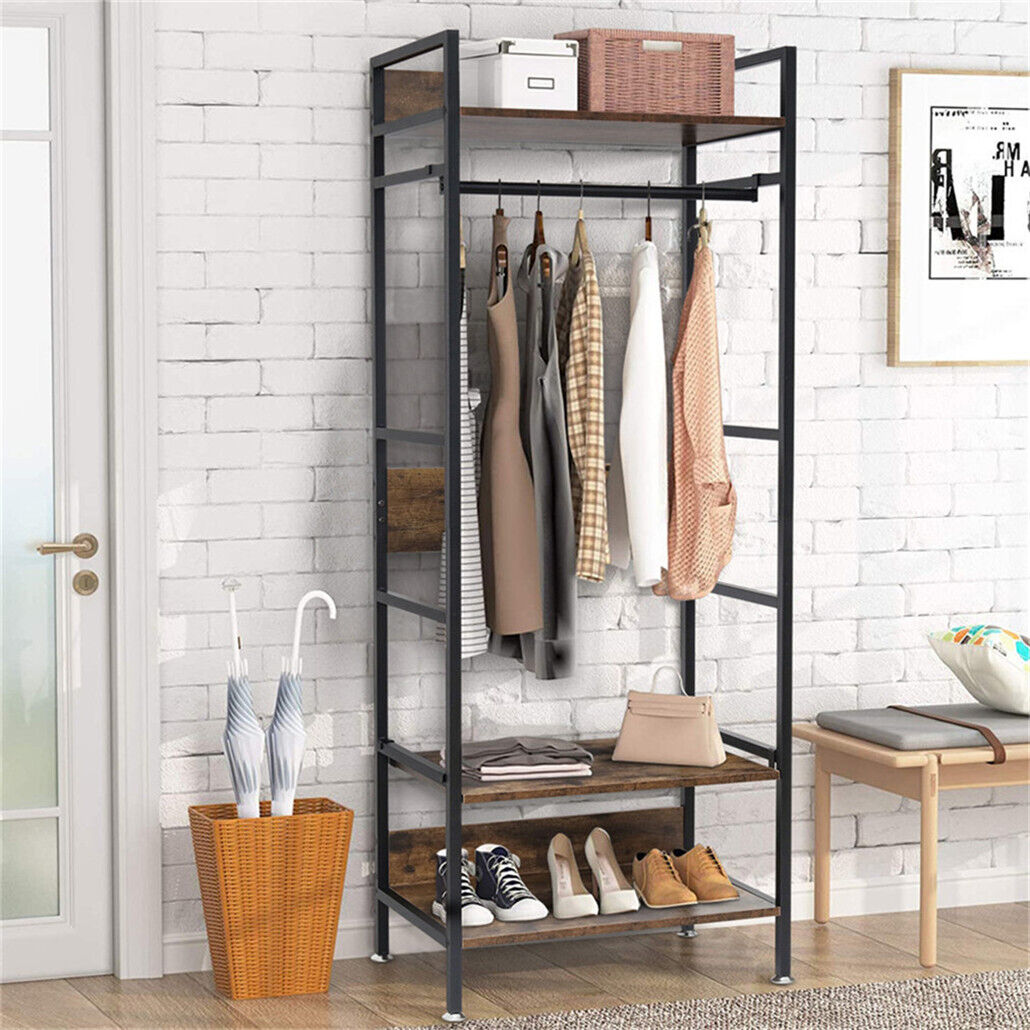 Metal Garment Rack Coat Stand MDF & Iron Organizer V178-66746