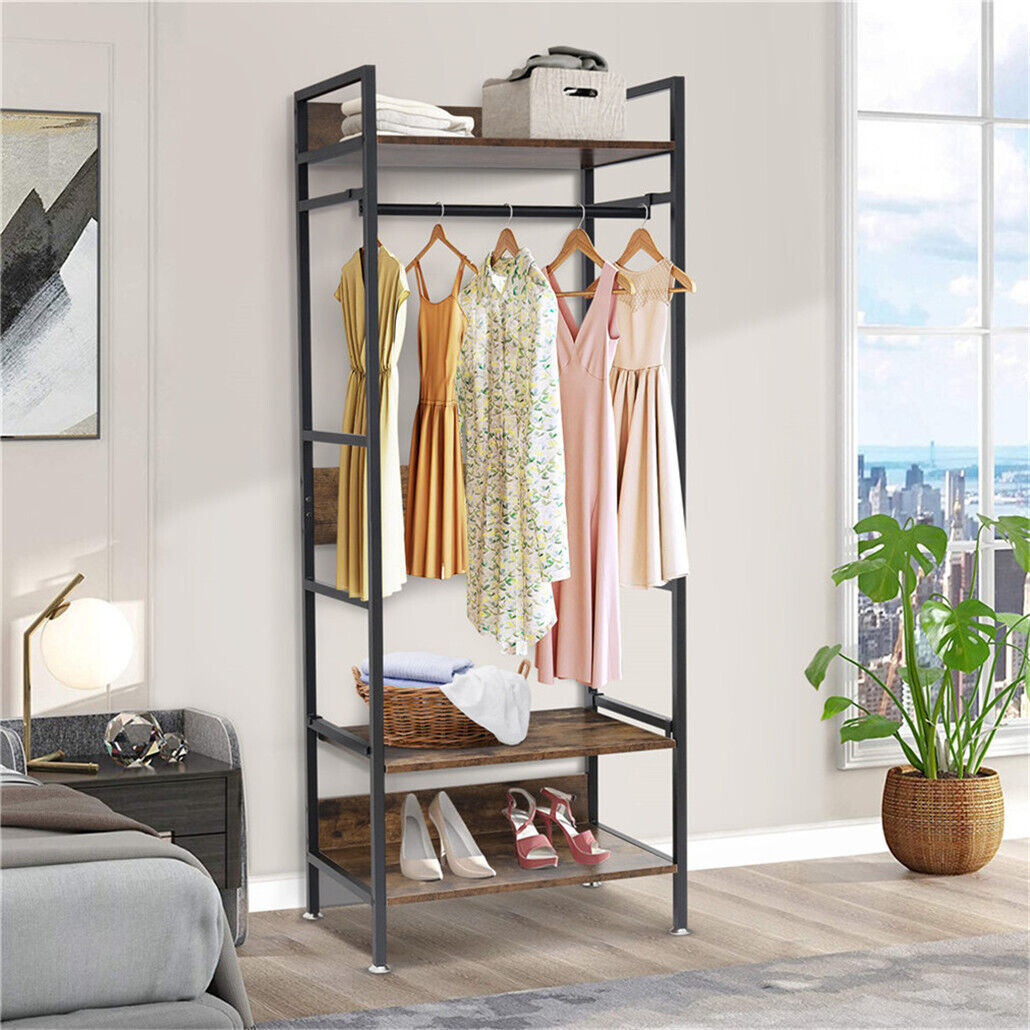 Metal Garment Rack Coat Stand MDF & Iron Organizer V178-66746