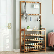 Bamboo 5-Tier Hat Coat Shoe Rack Entryway Bench Hanger Storage V178-66750